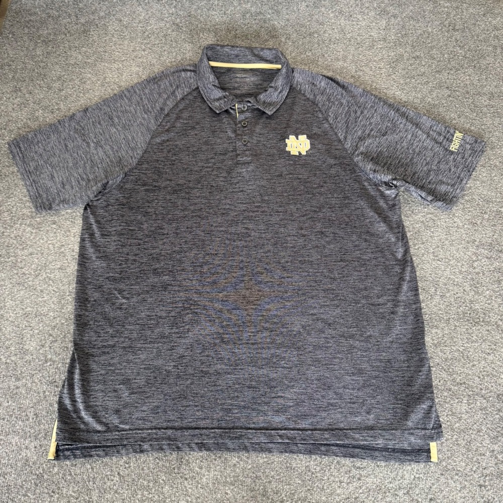 Notre Dame Fighting‎ Irish Mens XXL Polo Shirt Gray Performance Raglan Stretch